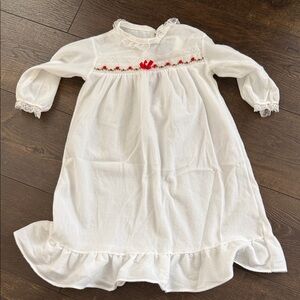 White Vintage Nightgown with Red Florals and Lace Trim